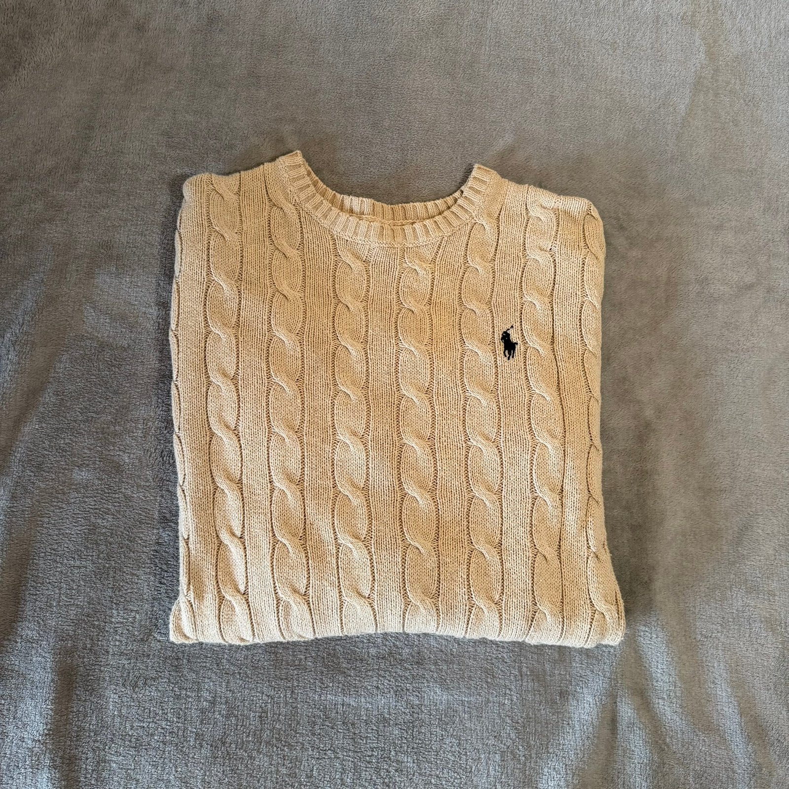 Polo Ralph lauren kabel trui, Kleding | Heren, Ophalen of Verzenden, Zo goed als nieuw, Maat 48/50 (M), Beige