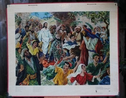 Vintage Bijbelplaat 47 - Palmendag, Ophalen of Verzenden, Gebruikt, Overige typen, Christendom | Katholiek