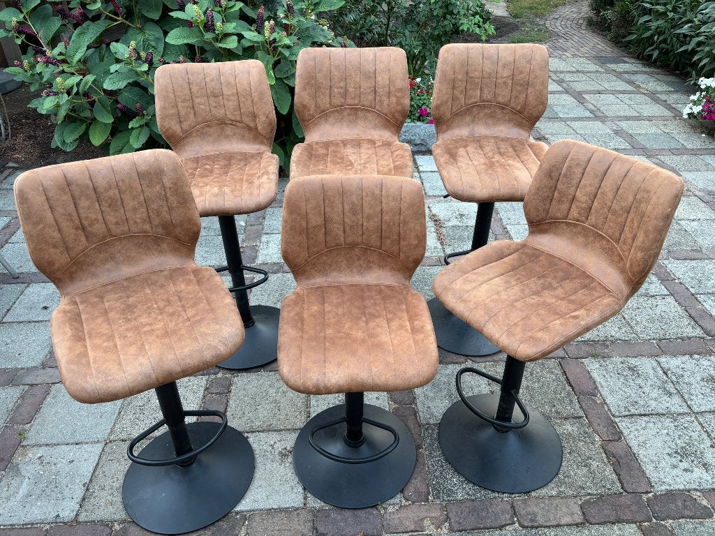6 Chique bruine barkrukken (nieuw), Ophalen, 5 krukken of meer, 60 tot 90 cm, Nieuw