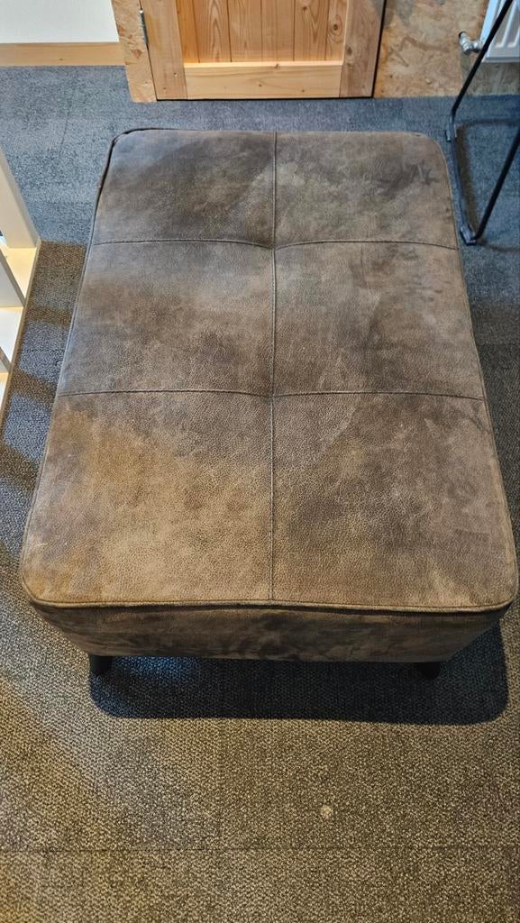 Industriële Hocker Suede Leer Bruin/Grijs met Zwarte Poten, Ophalen, Leer, 75 tot 100 cm, Zo goed als nieuw