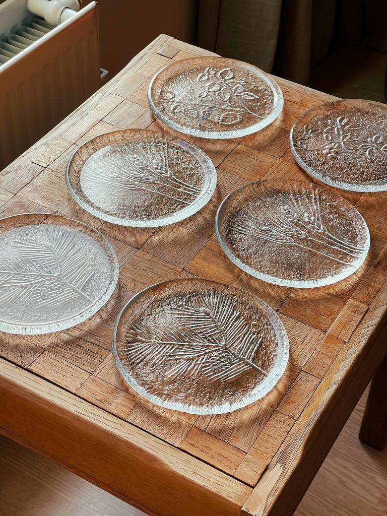 Set van 7 vintage gebaksbordjes, Antiek en Kunst, Antiek | Glas en Kristal, Ophalen of Verzenden