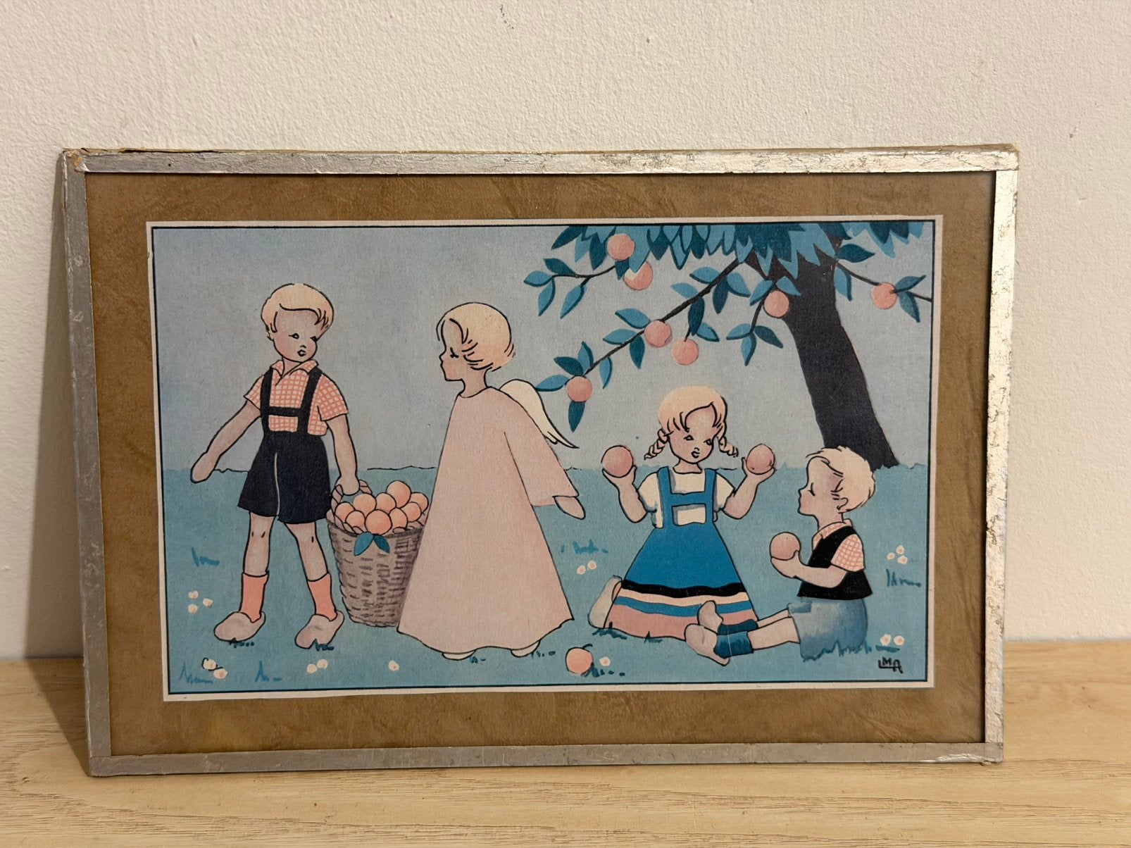 Vintage prent Jeanne Hebbelynck in zilveren lijst (1970), Minder dan 50 cm, Gebruikt, Ophalen of Verzenden, Print