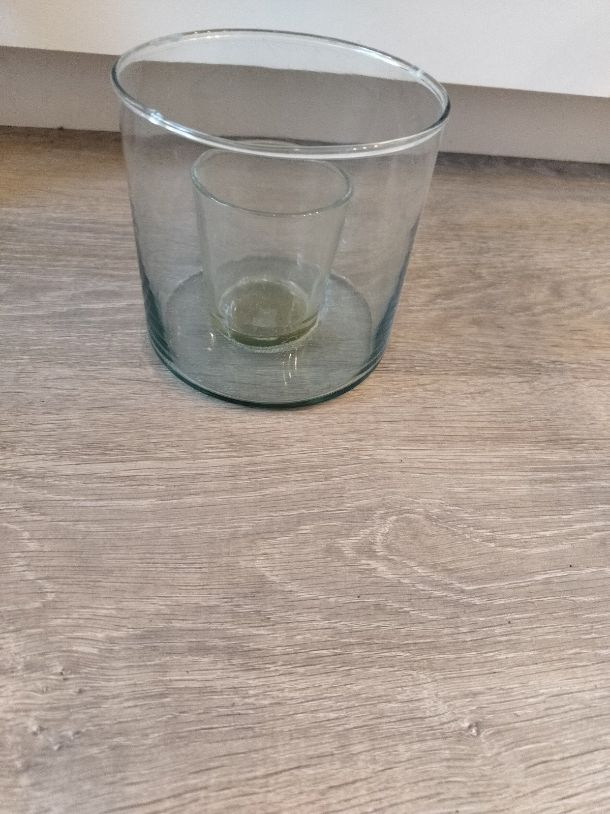 Glazen pot / windlicht voor kaarsje in het midden, Huis en Inrichting, Woonaccessoires | Vazen, Transparant, Ophalen, 12 cm, Glas