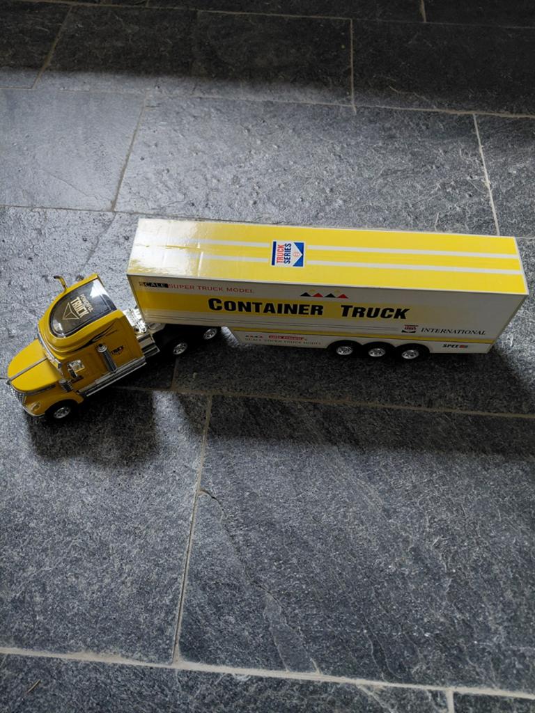 Gele Container Truck Model, Ophalen, Nieuw