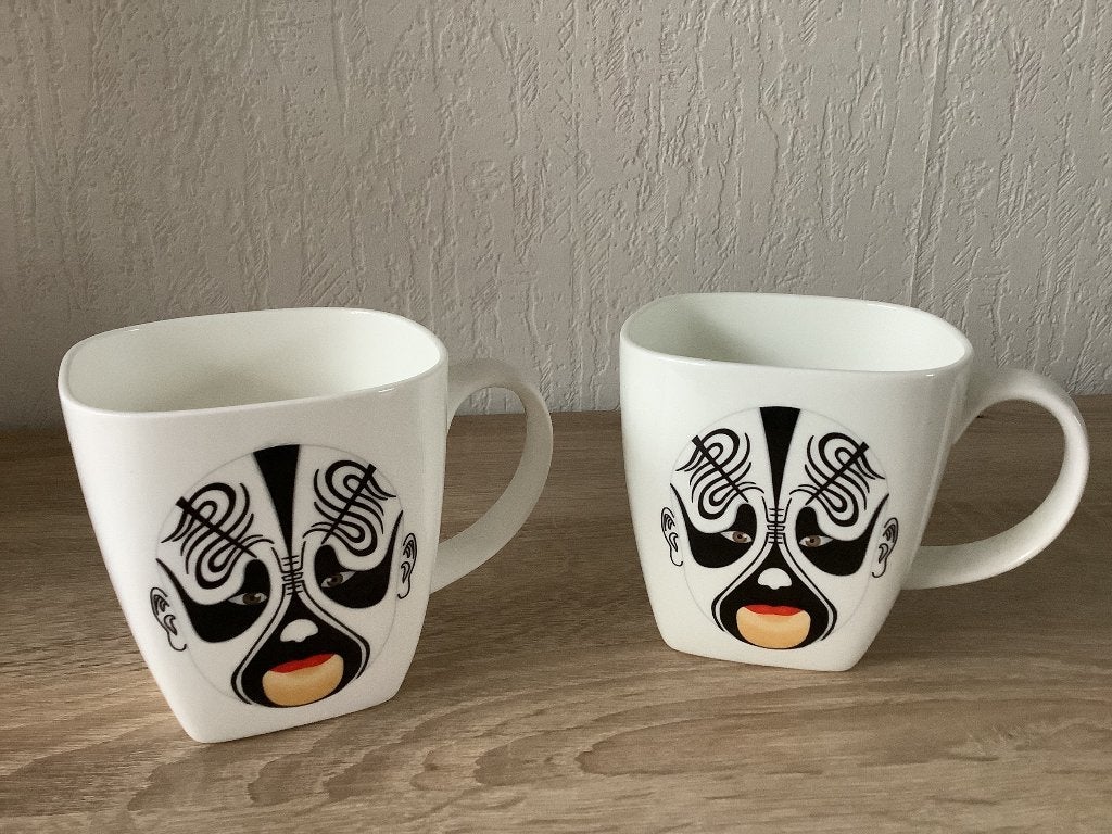 Set van 2 Lachineuse mok mokken masker Peking Opera beker, Zo goed als nieuw, Overige stijlen, Porselein, Mok