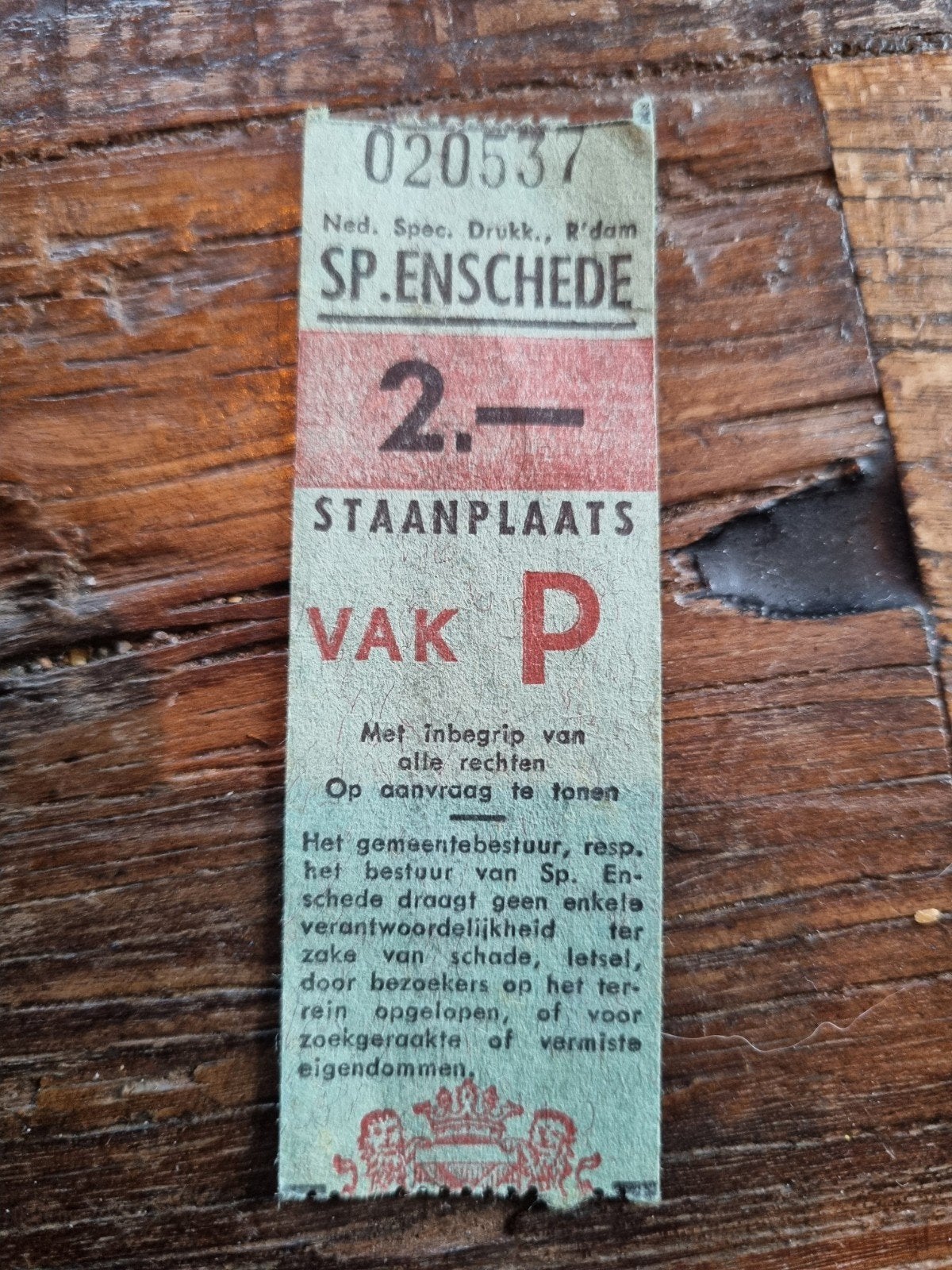 Zeer oud Vak P ticket Sp. Enschede F.C. Twente, Verzamelen, Ophalen of Verzenden