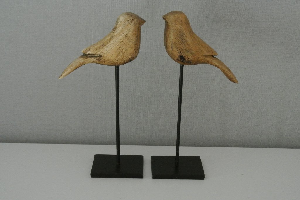 Decoratieve houten vogels op standaard, set van 2, Huis en Inrichting, Woonaccessoires | Overige, Hout, Ophalen of Verzenden, Bruin