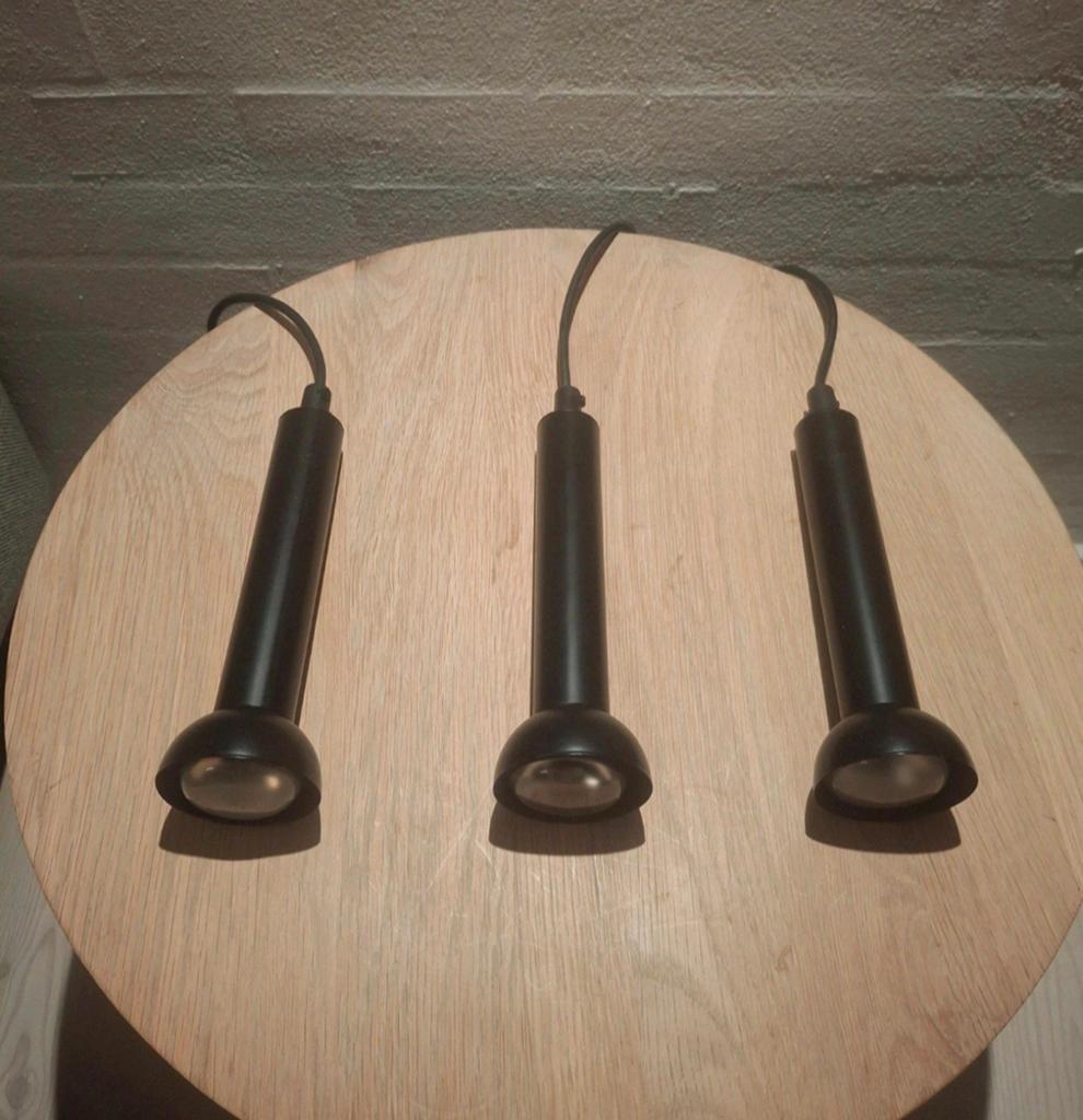 Set van 3 vintage Abo Randers zwarte hanglampen, model Paris, Huis en Inrichting, Ophalen of Verzenden