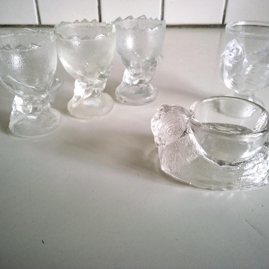 6 glazen eierdopjes, Huis en Inrichting, Keuken | Servies, Ophalen of Verzenden, Zo goed als nieuw, Overige typen