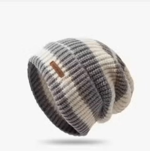 Warme gebreide muts / beanie gestreept voor dames, Ophalen of Verzenden, Nieuw, Maat 38/40 (M), Muts