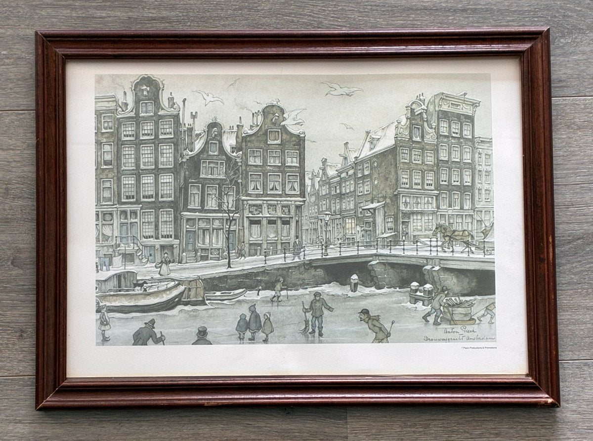 Ingelijste prent Brouwersgracht Amsterdam Anton Pieck, Ophalen of Verzenden