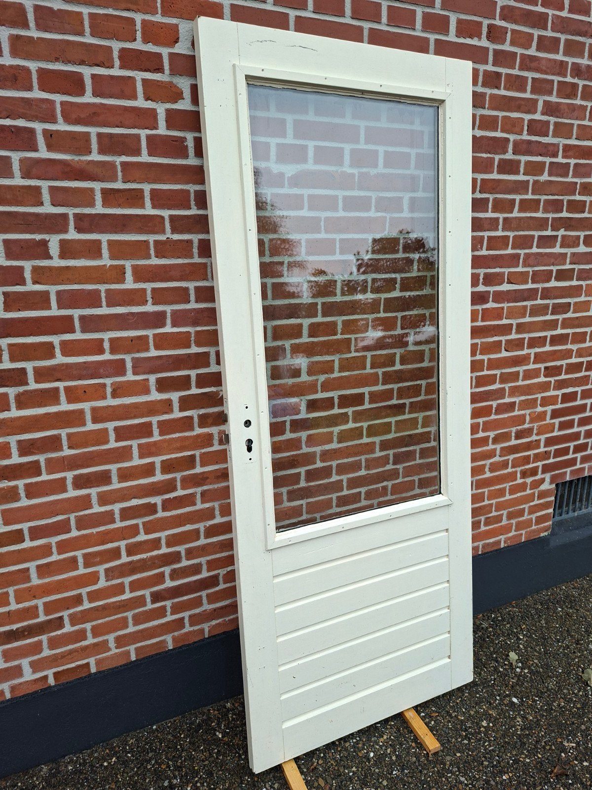 Hardhouten buitendeur incl dubbel glas, Doe-het-zelf en Verbouw, Deuren en Horren, Ophalen, Gebruikt, 80 tot 100 cm, 215 cm of meer