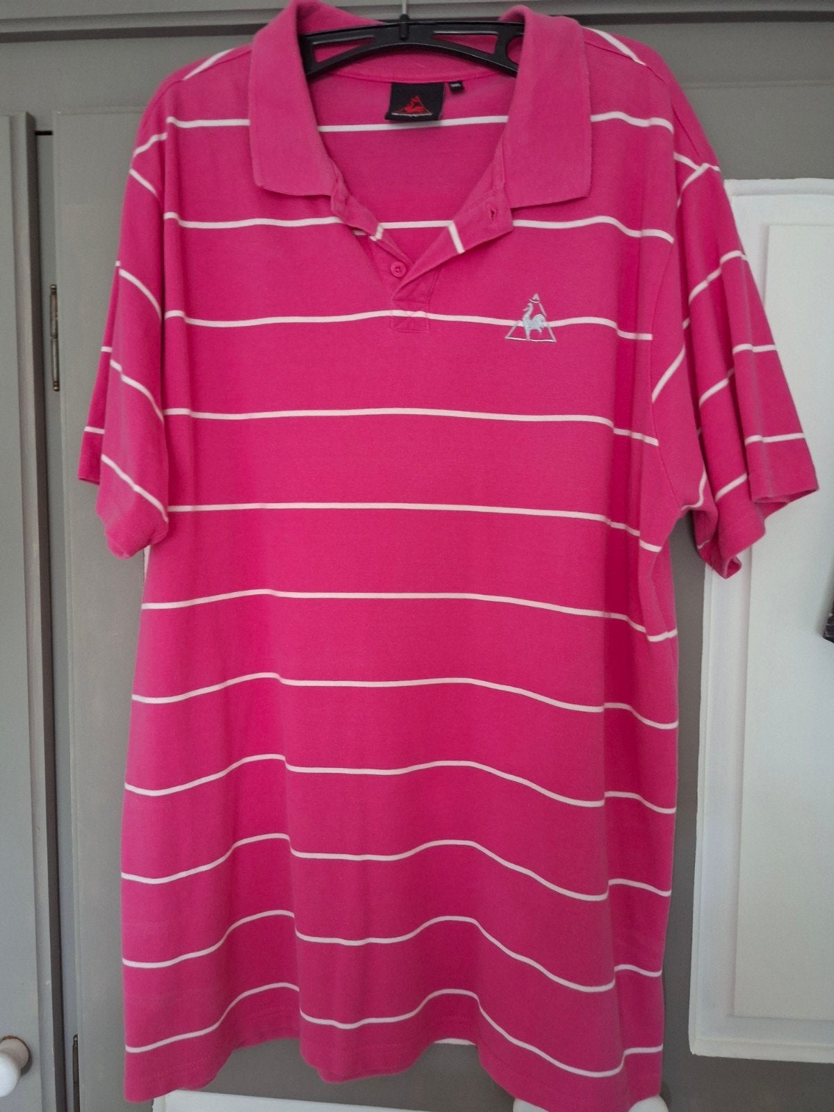 Le Coq Sportif Polo Shirt Roze met Witte Strepen, Ophalen, Maat 52/54 (L), Le Coq Sportif, Roze