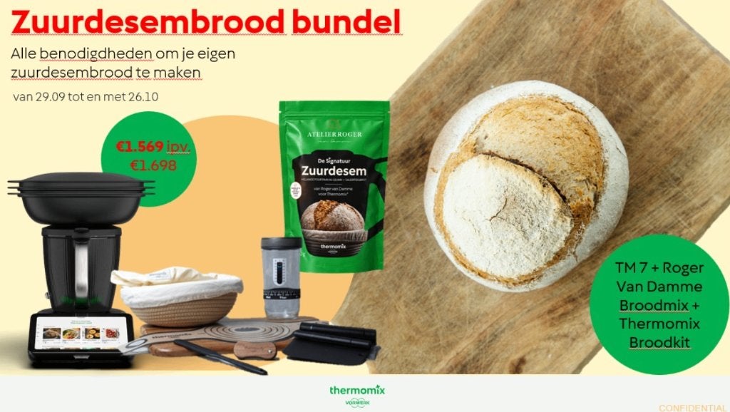 Thermomix TM7 + R.v. Damme broodmix + TM broodkit + demo, Verzenden, Nieuw, 3 snelheden of meer, 2 tot 3 liter