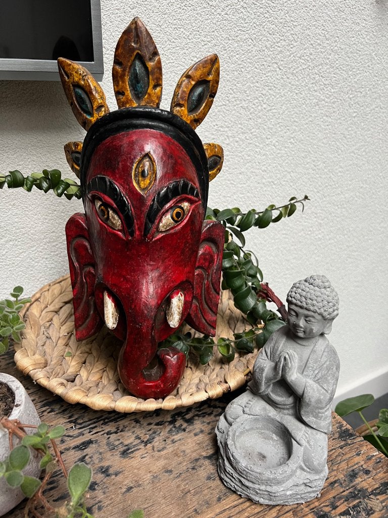 Ganesh houtsnijwerk masker boeddha olifant Ganesha uniek, Huis en Inrichting, Verburgt Vintage, Ophalen of Verzenden, Hout, Schipluidenlaan 20 5035KJ Tilburg