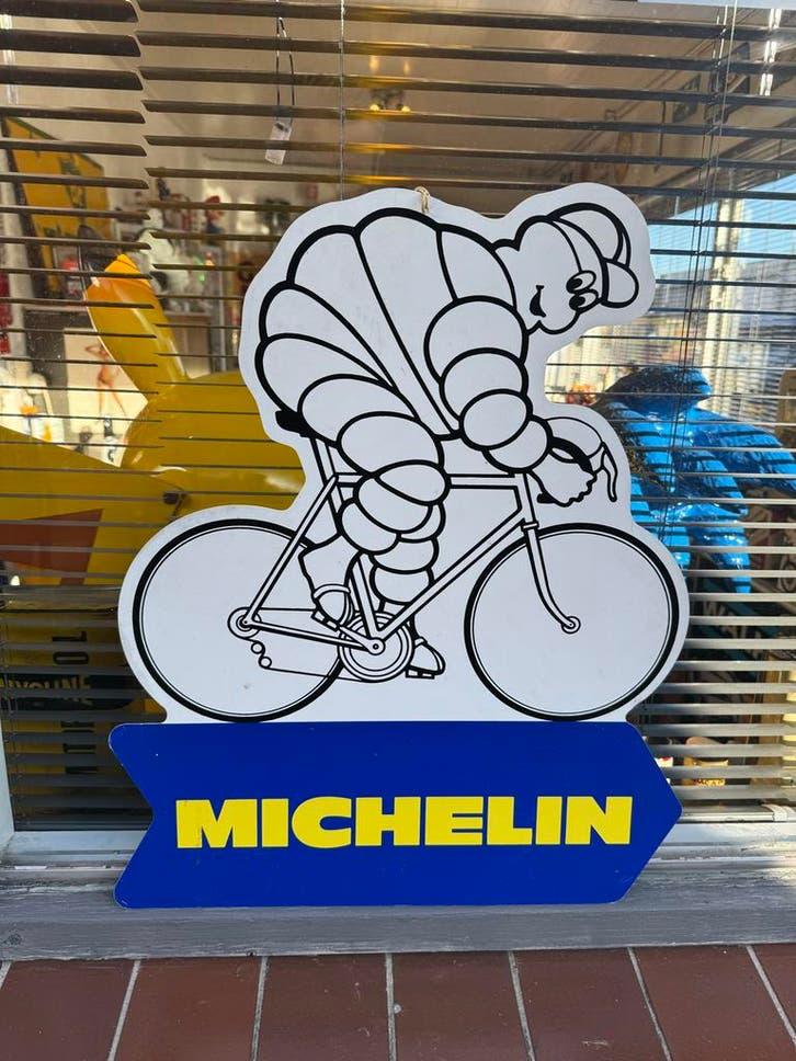 Vintage Michelin Man Fiets Reclamebord, Verzamelen, Reclamebord, Gebruikt, ., Ophalen of Verzenden