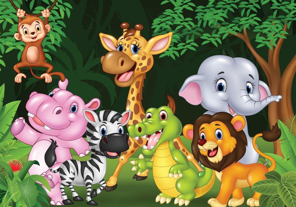Fotobehang Dieren in het oerwoud, jungle vlies behang kind, Verzenden, Nieuw