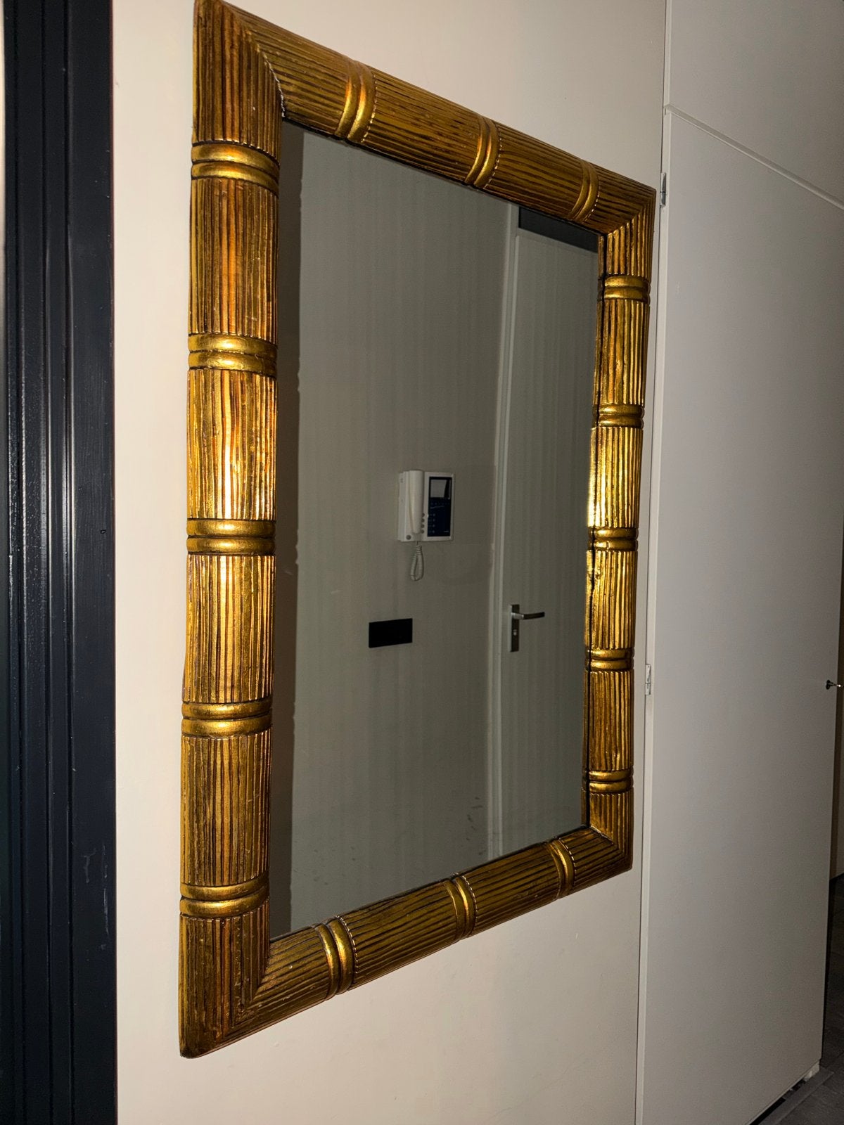 Gouden spiegel met bamboe-look lijst, Ophalen, Rechthoekig, 50 tot 100 cm, 100 tot 150 cm