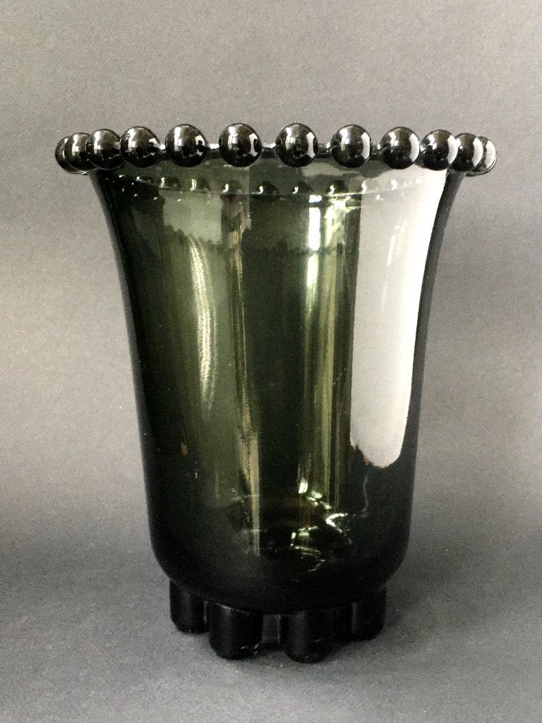 Original Art Deco 1935 Green Glass Vase by Rudolf Schrötter, Ophalen of Verzenden