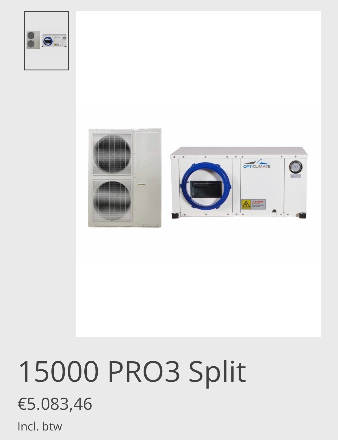 Opticlimate 15000 split. NIEUWTAAT!, Ophalen, Zo goed als nieuw, Wandairco, 3 snelheden of meer