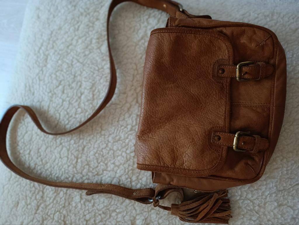Massimo Dutti Leren Schoudertasje Bruin (ca. 30x20 cm), Ophalen of Verzenden, Gebruikt, Bruin, Schoudertasje