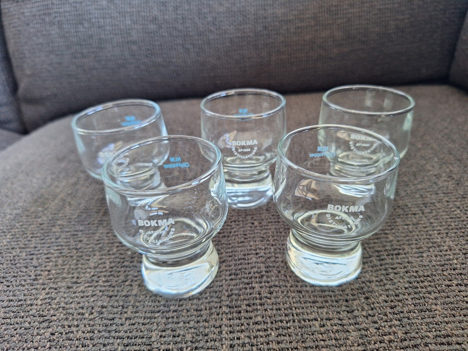 KLM city hopper BOKMA glaasjes 5 stuks, Ophalen of Verzenden, Zo goed als nieuw, Borrel- of Shotglas