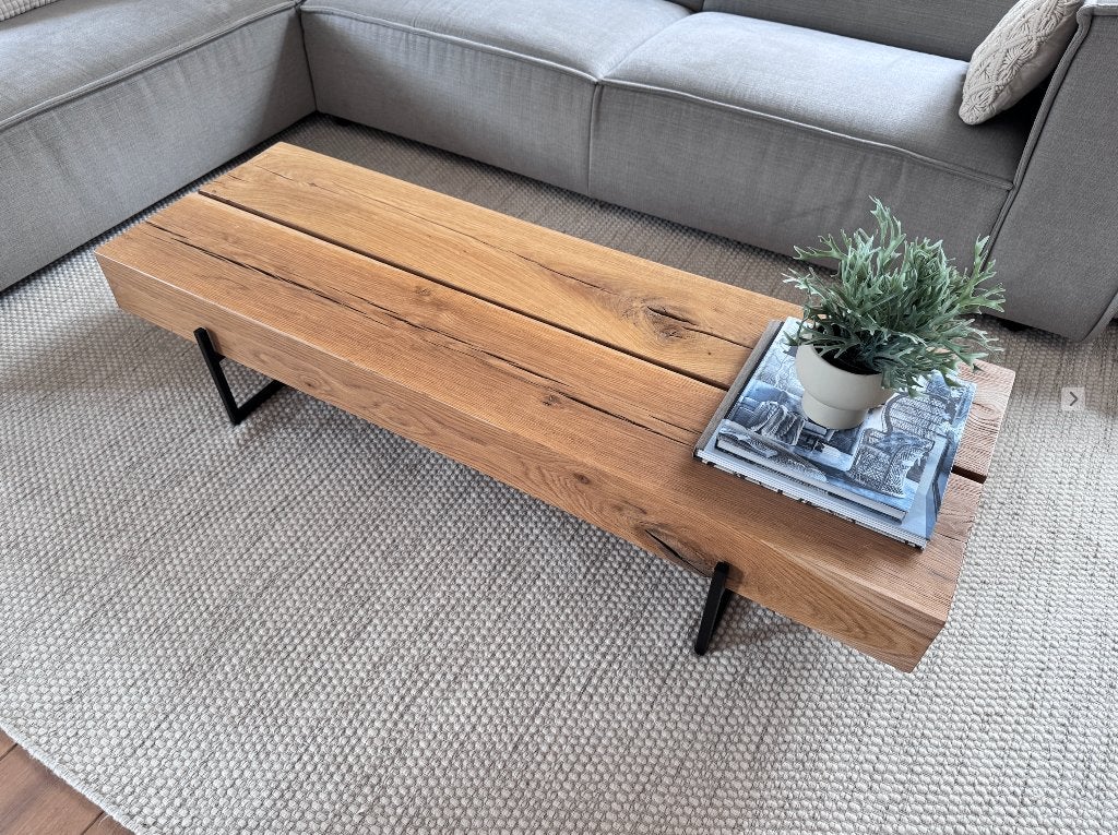 Maisons du Monde Magnus Salontafel massief eiken boomstam, Ophalen, 100 tot 150 cm, Eikenhout, 50 tot 100 cm