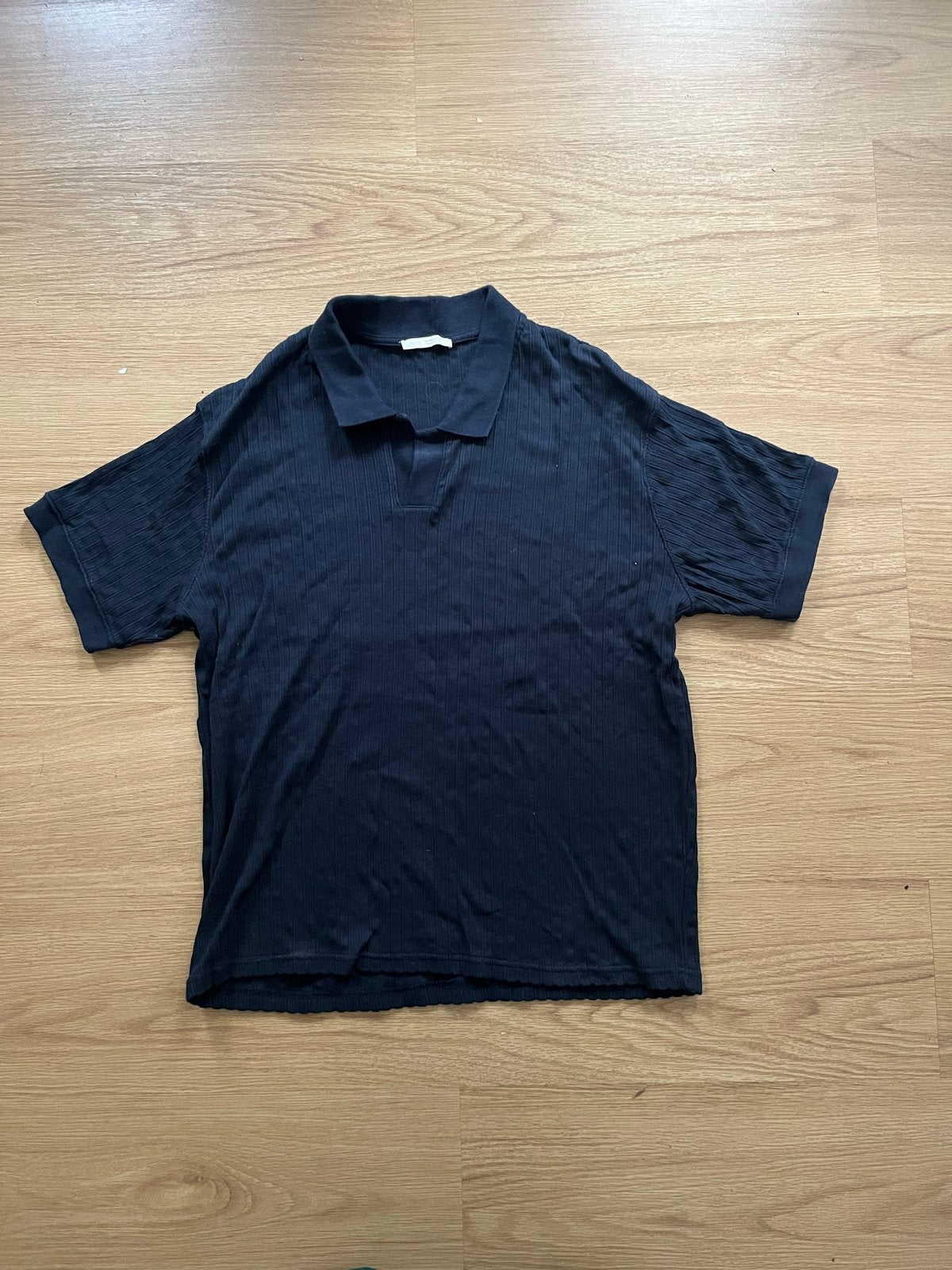 Zwarte geribbelde polo van Zara, maat L, Ophalen of Verzenden, Gedragen, Maat 52/54 (L), Zwart