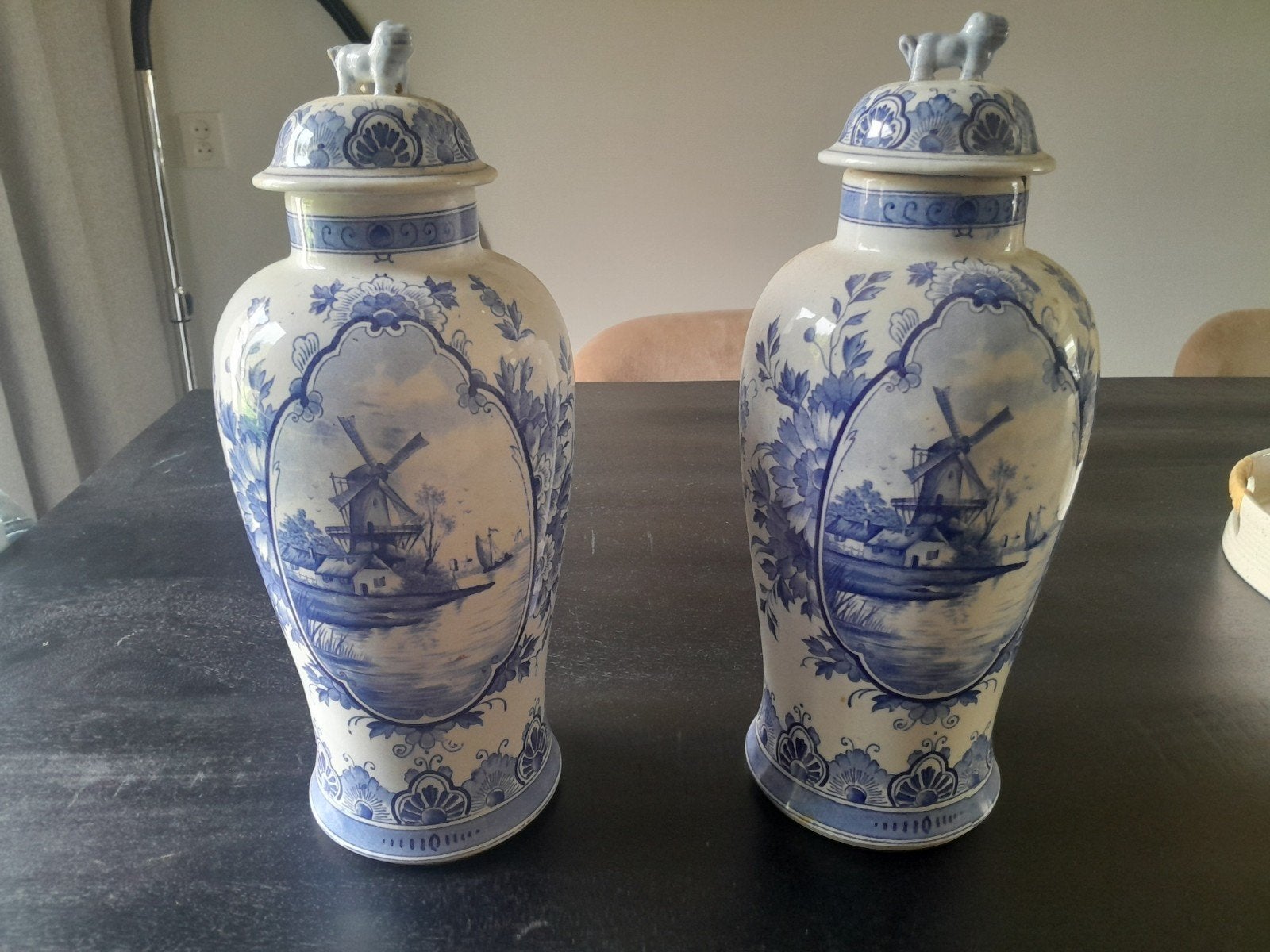 Set van 2 antieke Delfts blauwe vazen, 80 jaar oud, Ophalen of Verzenden