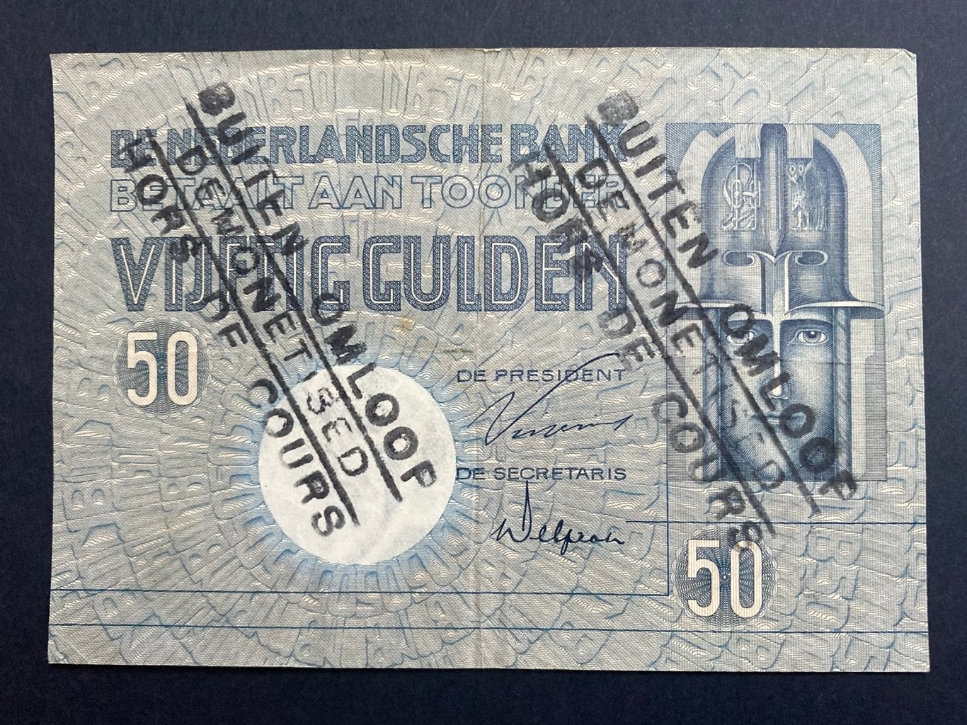 50 gulden 1929 Minerva Buiten omloop, Ophalen of Verzenden, 50 gulden, Los biljet