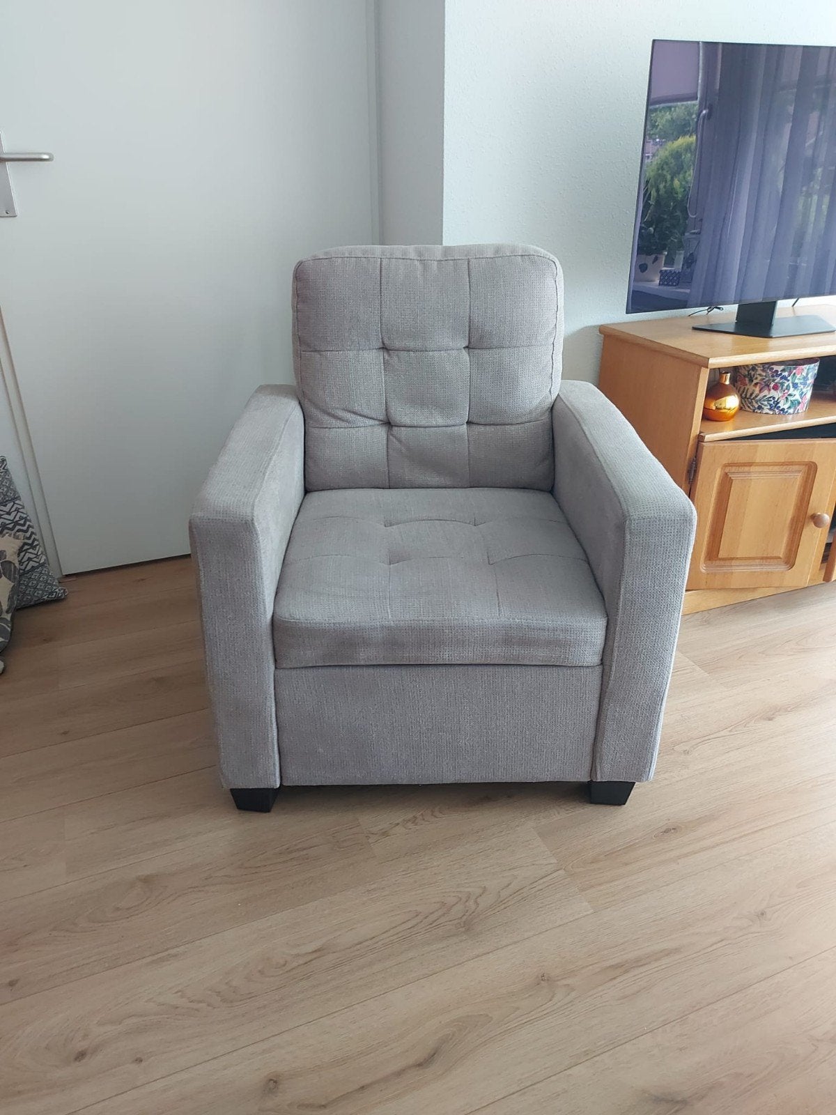 Comfortabele grijze tweezitsbank en fauteuil, Ophalen, Modern, Comfortabel, 150 tot 200 cm, Tweepersoons