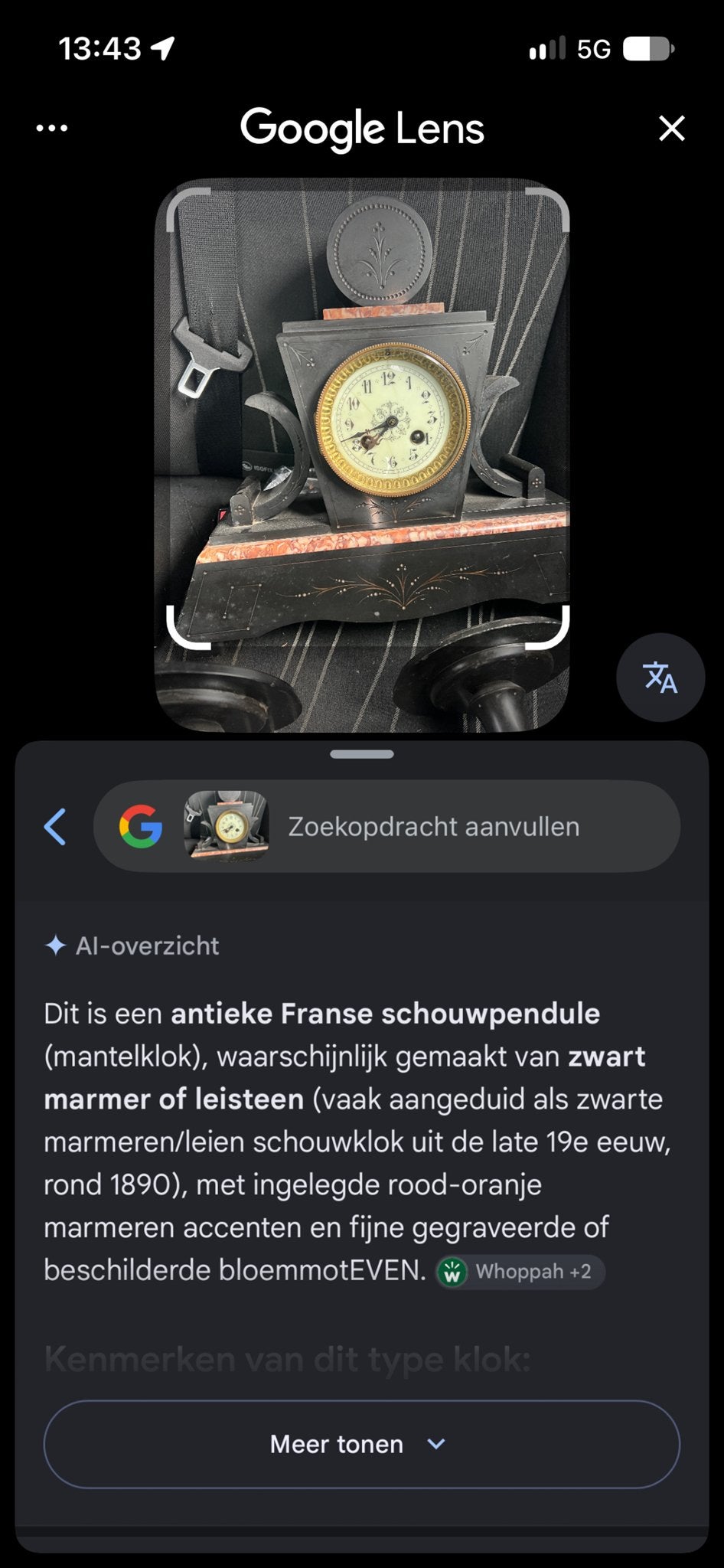 Antieke Franse Schouwpendule met Marmeren Accenten, Ophalen of Verzenden