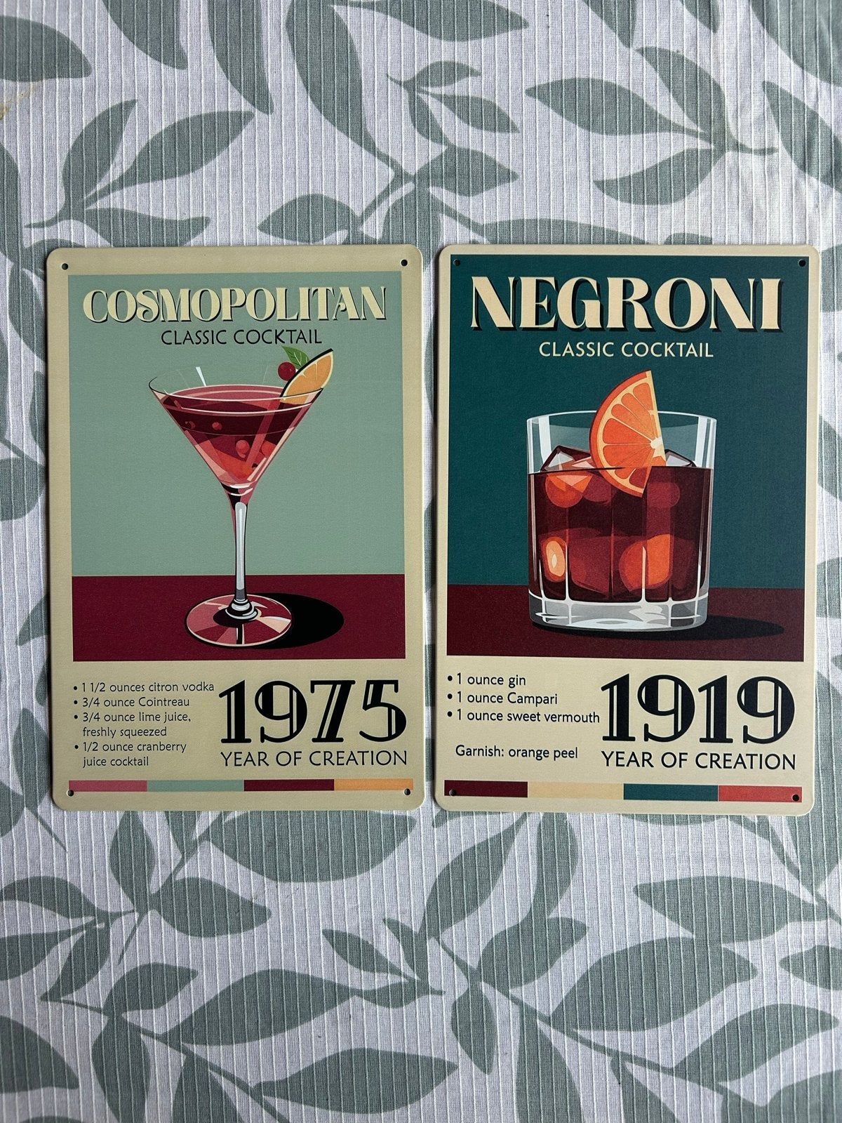 Cocktail Reclameborden - Cosmopolitan & Negroni (20x30 cm), Metaal, Ophalen of Verzenden, Zo goed als nieuw, Reclamebord