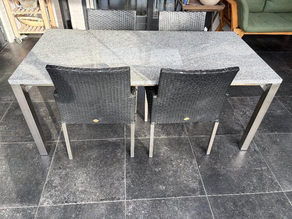 Granieten tuintafel en stoelen, Ophalen, Gebruikt, Rechthoekig, Overige materialen