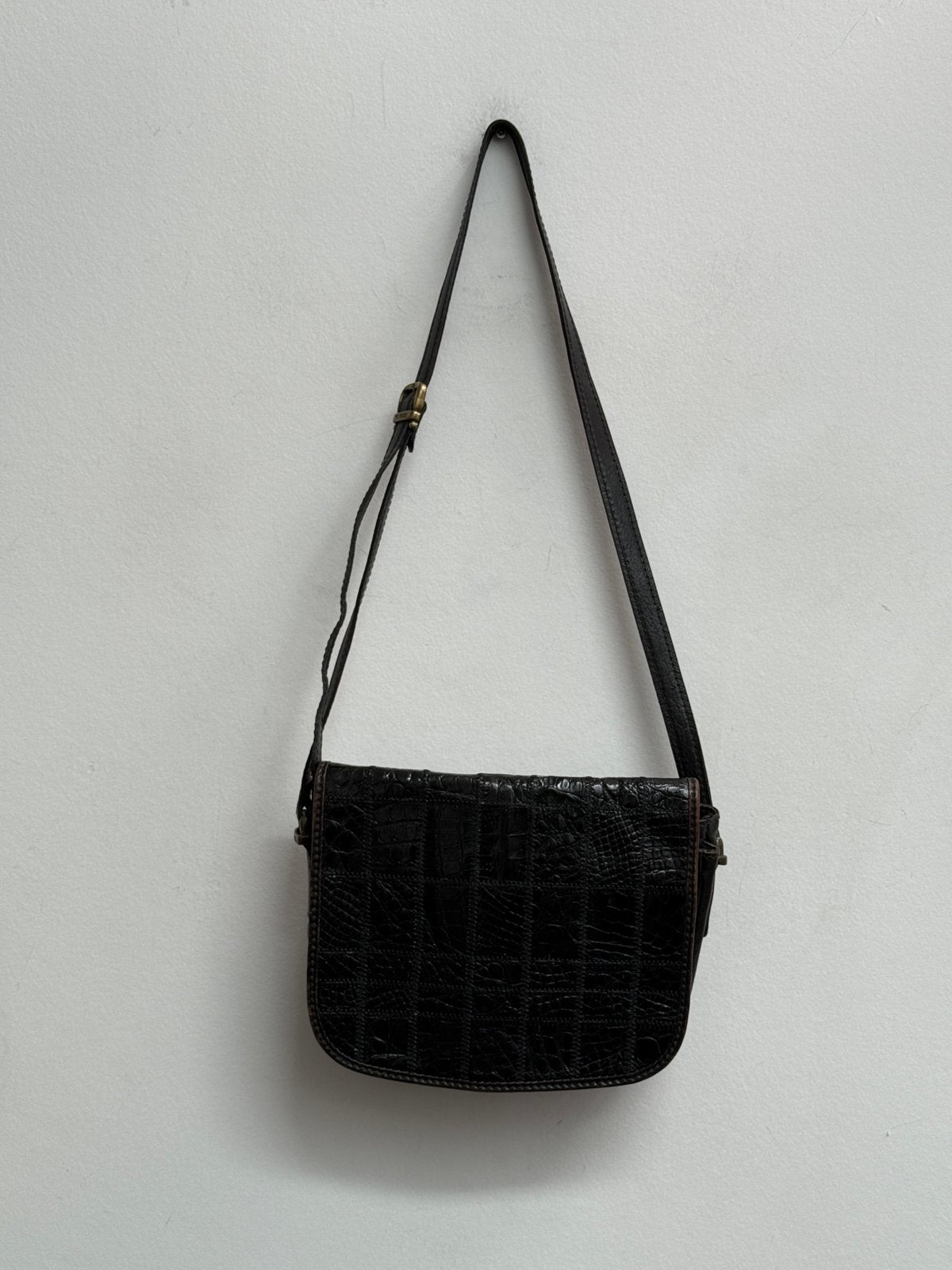 The Bridge vintage zwarte leren crossbody tas croco reliëf, Ophalen of Verzenden, Zo goed als nieuw, Zwart, Schoudertasje
