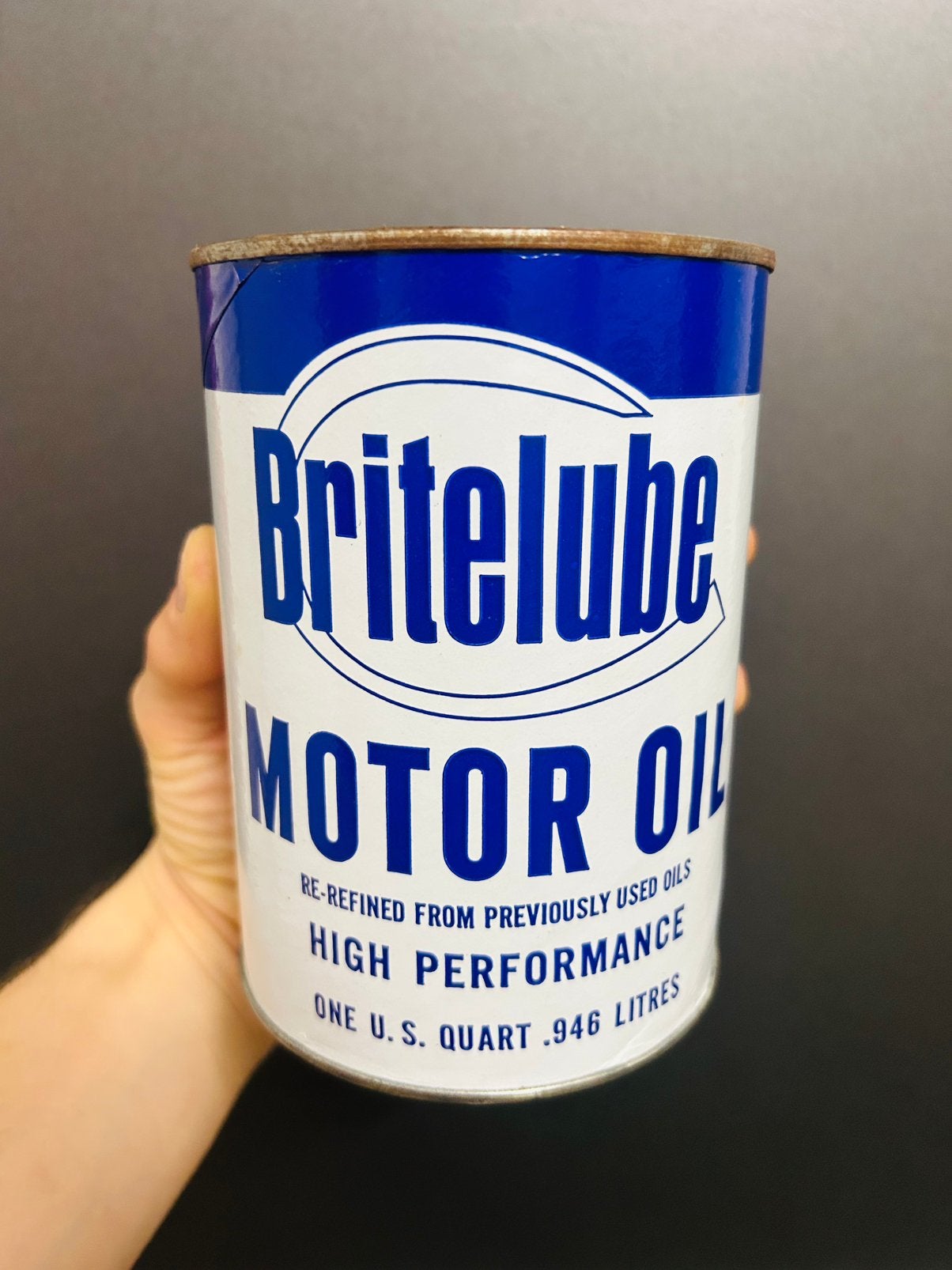 Olieblik olie blik oil can britelube bank us quart, Ophalen of Verzenden, Zo goed als nieuw, Overige