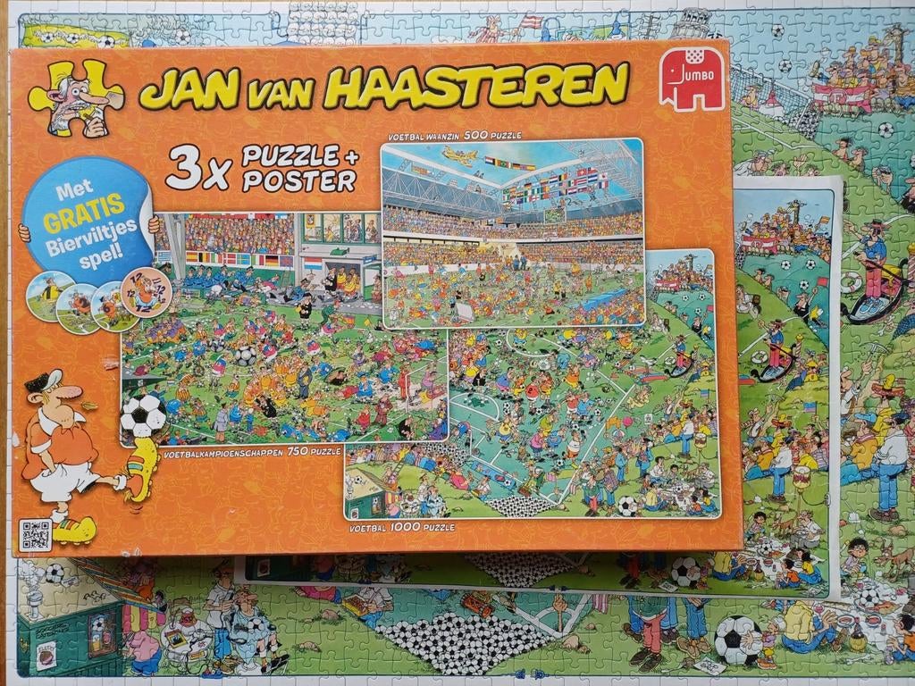 Puzzel 500, 750 en 1000 stukjes, Voetbal, Jan van Haasteren, Hobby en Vrije tijd, Denksport en Puzzels, Ophalen of Verzenden, 500 t/m 1500 stukjes