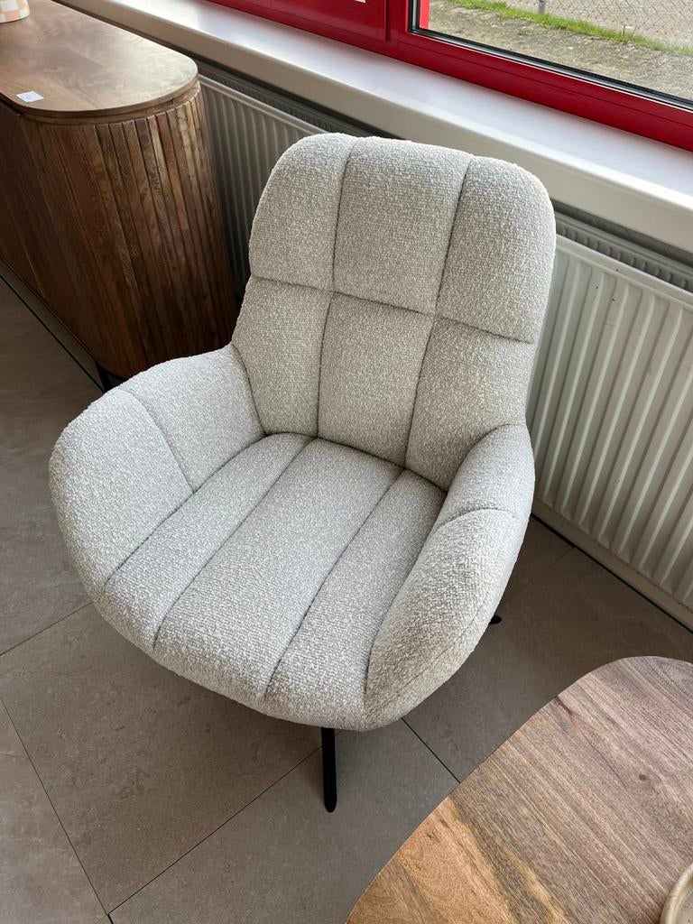 Magazijn leegverkoop draai-fauteuil boucle stof White metaal, Huis en Inrichting, Fauteuils, Nieuw, Metaal, Stof, 50 tot 75 cm