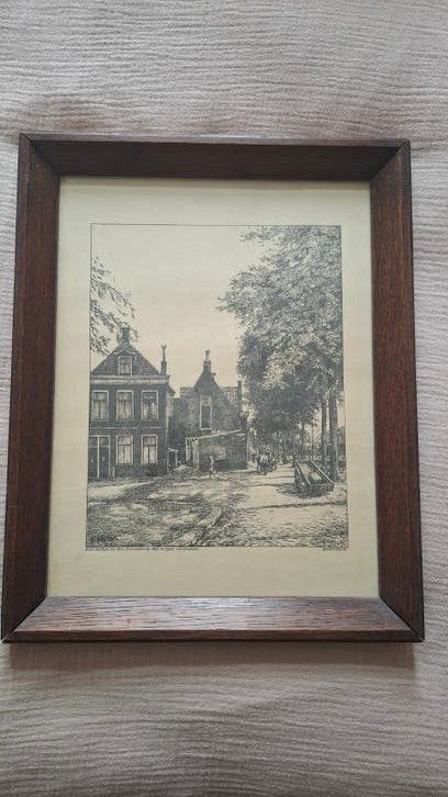 Oude ets van een huis in Groningen, Ophalen of Verzenden, Architectuur, Ets, 1900 - 1949