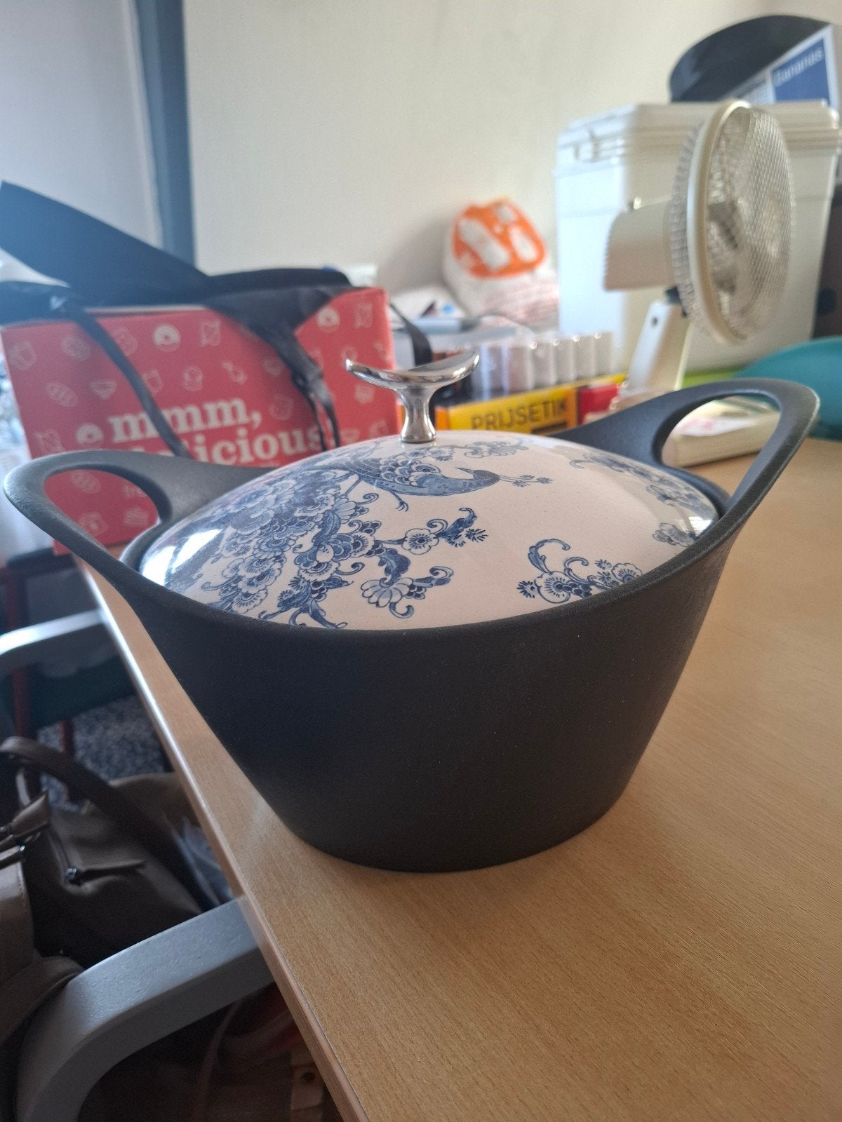 BK Gietijzeren Braadpan met Delfts Blauw Deksel, Huis en Inrichting, BK, Ophalen of Verzenden, Zo goed als nieuw, Braadpan