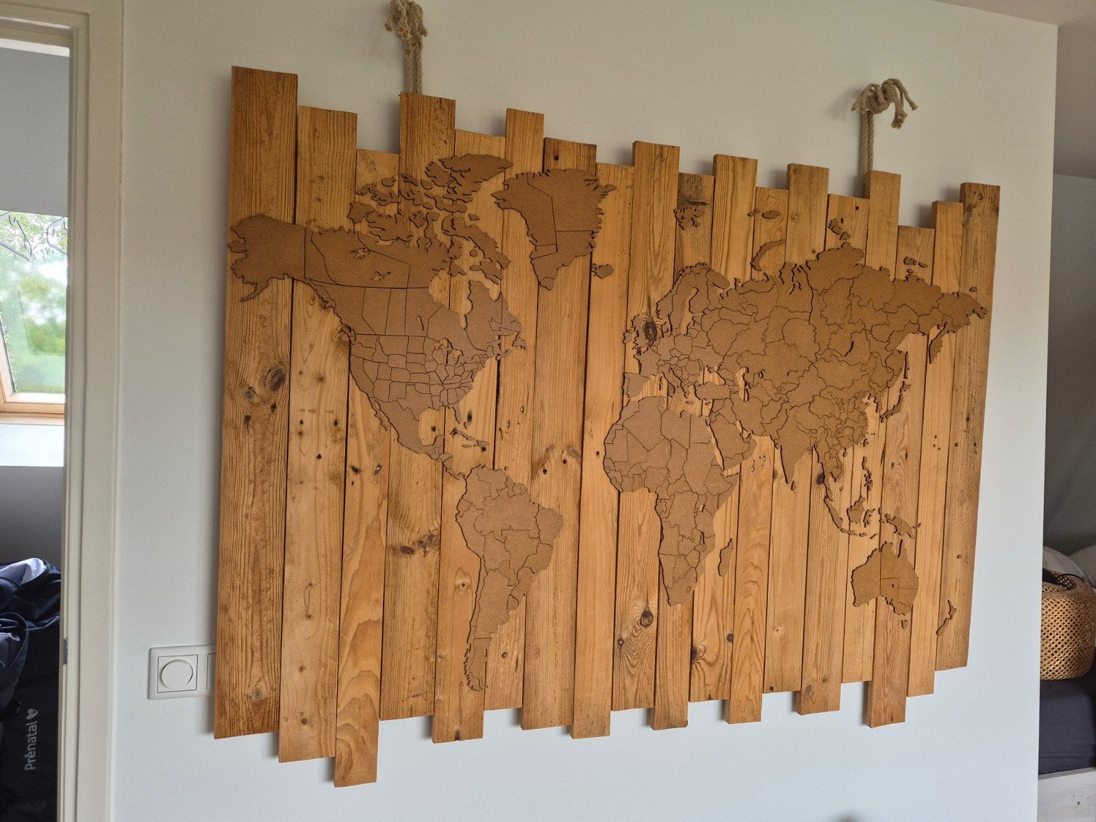 Houten Wereldkaart Wanddecoratie, Ophalen, Gebruikt, Hout, Bruin