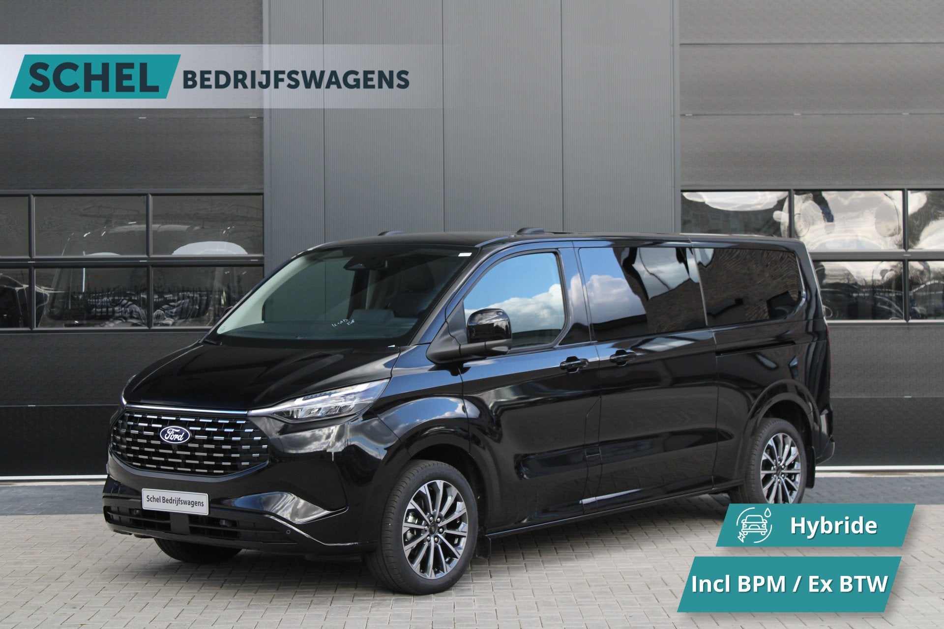 Ford Tourneo Custom 340 2.5 PHEV L2H1 Titanium X 232pk | 2x, Auto's, 232 pk, 1850 kg, Zwart, Bedrijf