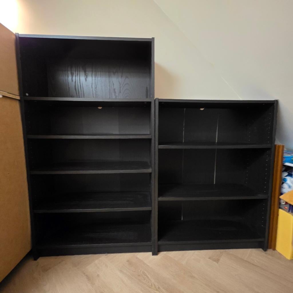 Drie Zwarte Ikea Billy Boekenkasten, Ophalen, Met plank(en), 200 cm of meer, Modern, Functioneel