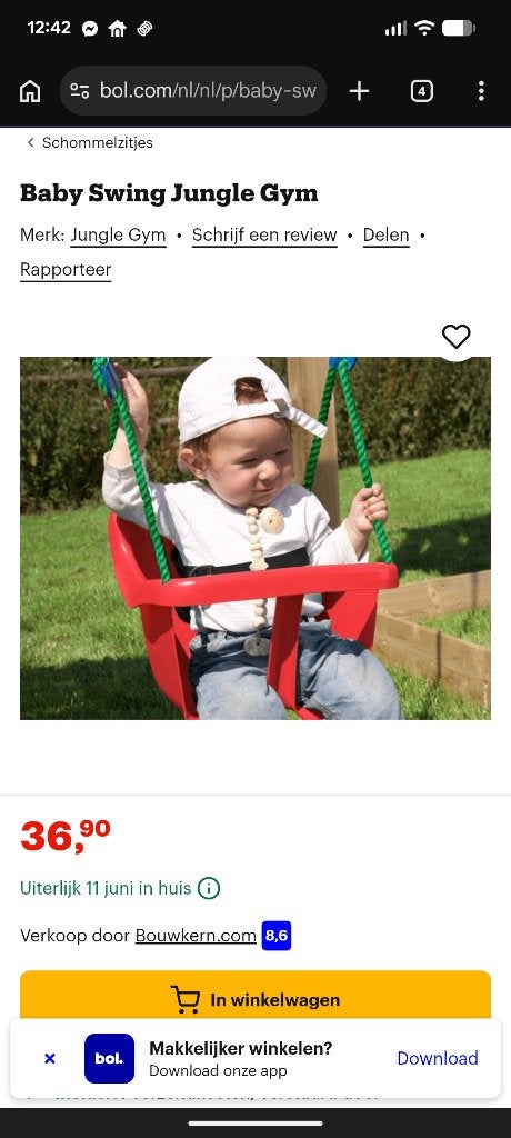 Schommel baby, Ophalen, Zo goed als nieuw, Schommel