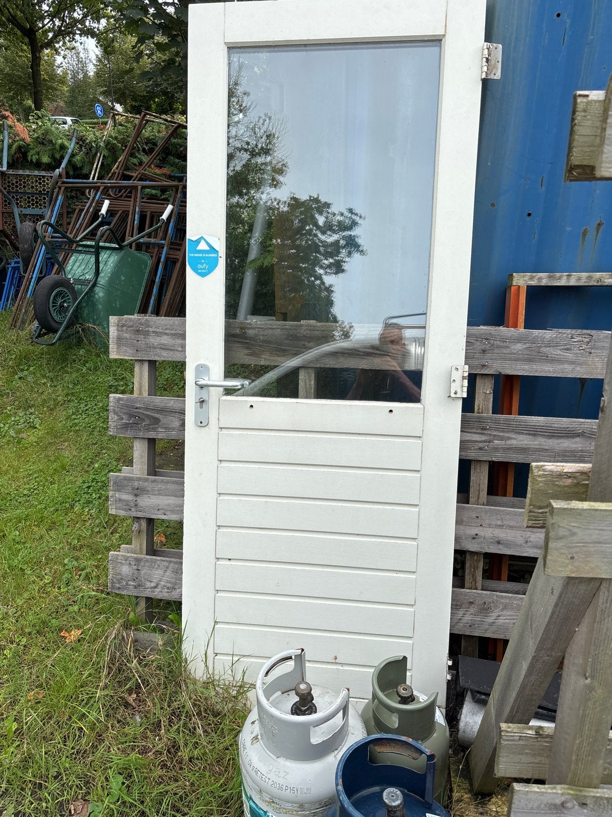 Hardhouten achterdeur compleet 83x211,5 cm, Doe-het-zelf en Verbouw, Ophalen, Gebruikt, 80 tot 100 cm, Buitendeur