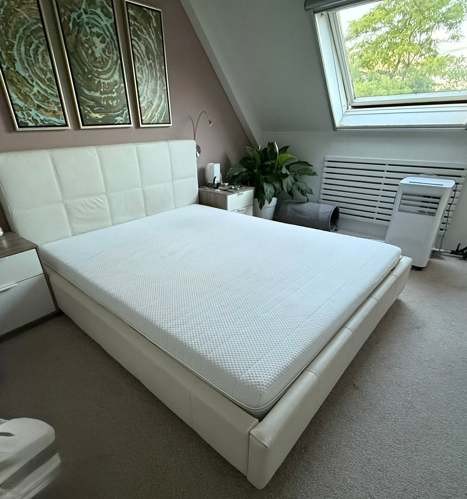 Leder bed frame met matras 160x200cm, Ophalen, Gebruikt, Tweepersoons, 160 cm