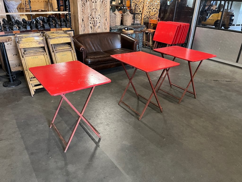 3 Oude Franse inklapbare Cafe tafels/bistrotafels, Ophalen, Gebruikt, Rechthoekig, Hout