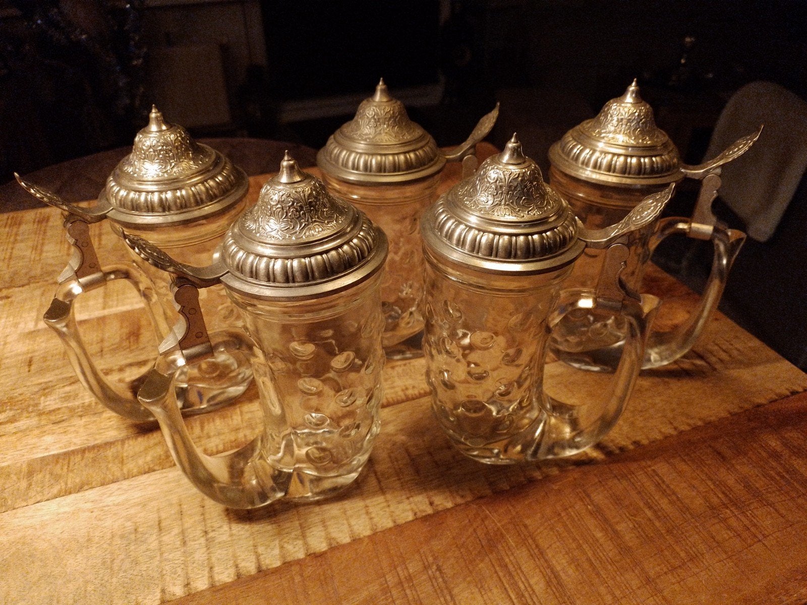 5 oude BMF glazen bierpullen met tinnen deksel uit w.germany, Ophalen of Verzenden