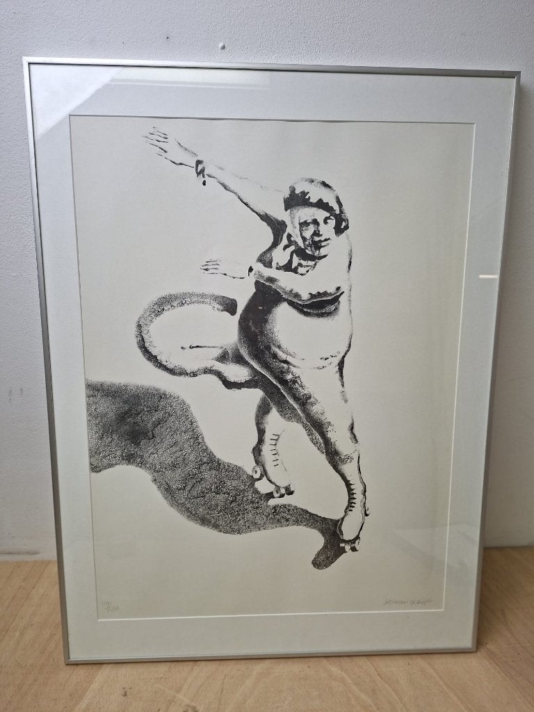 Zeefdruk “Lida op rolschaatsen” – Herman Gordijn – ingelijst, Antiek en Kunst, Ophalen