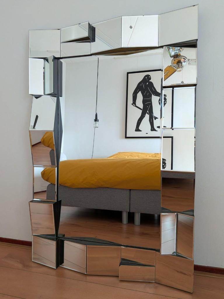 🟢 Neal Small Stijl Faceted Wandspiegel - Slopes Serie 1970s, Ophalen, Gebruikt, 100 tot 150 cm, 75 tot 100 cm